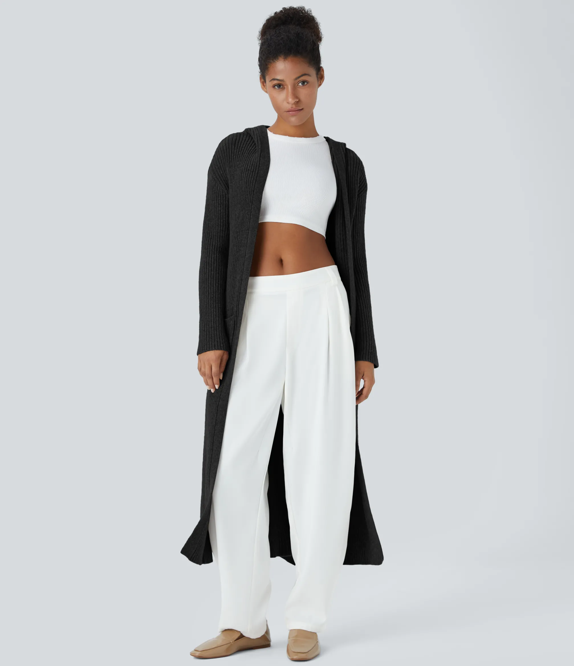 Sweaters<HALARA Hooded Long Sleeve Pocket Longline Casual Cardigan