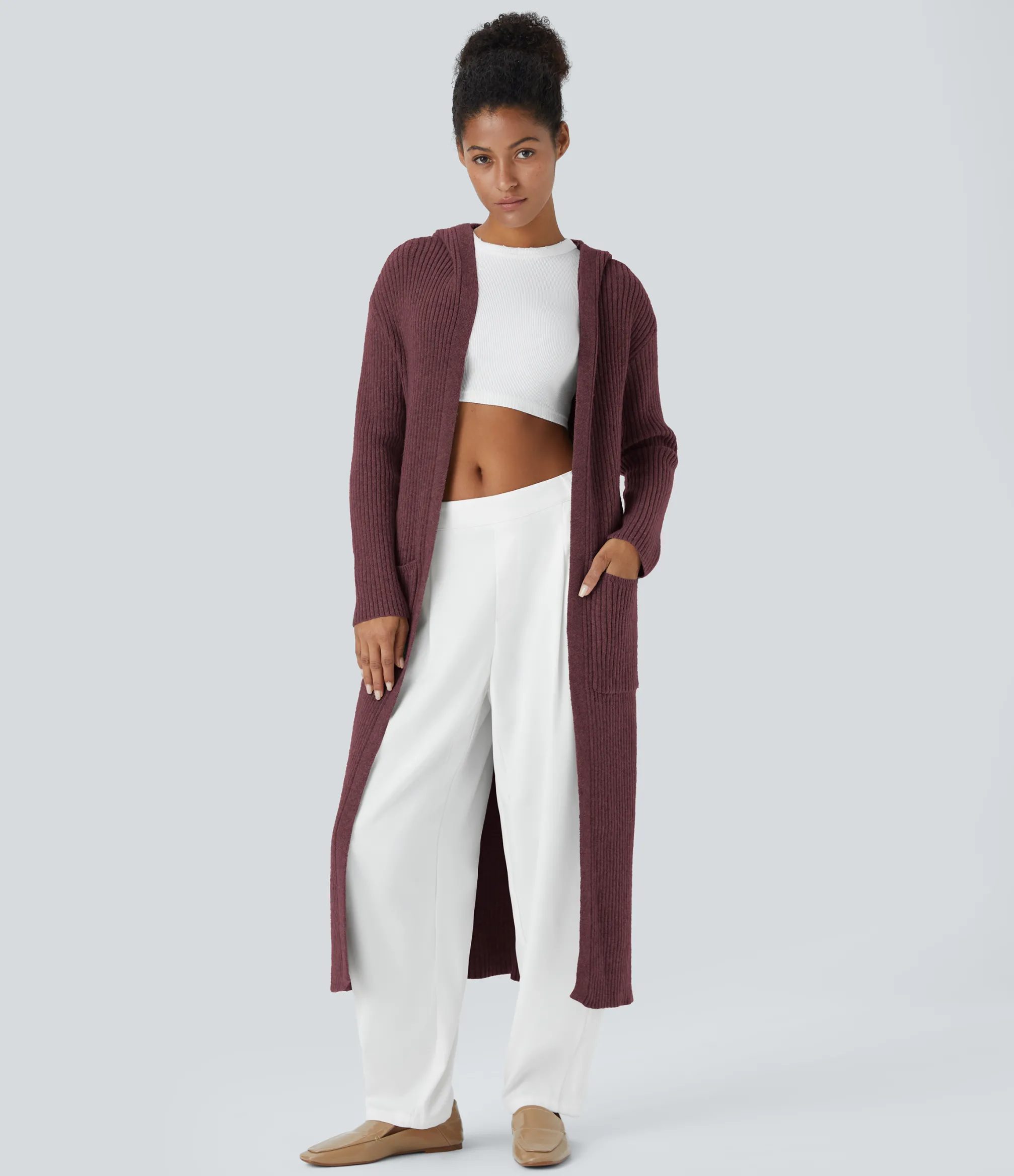 Sweaters<HALARA Hooded Long Sleeve Pocket Longline Casual Cardigan