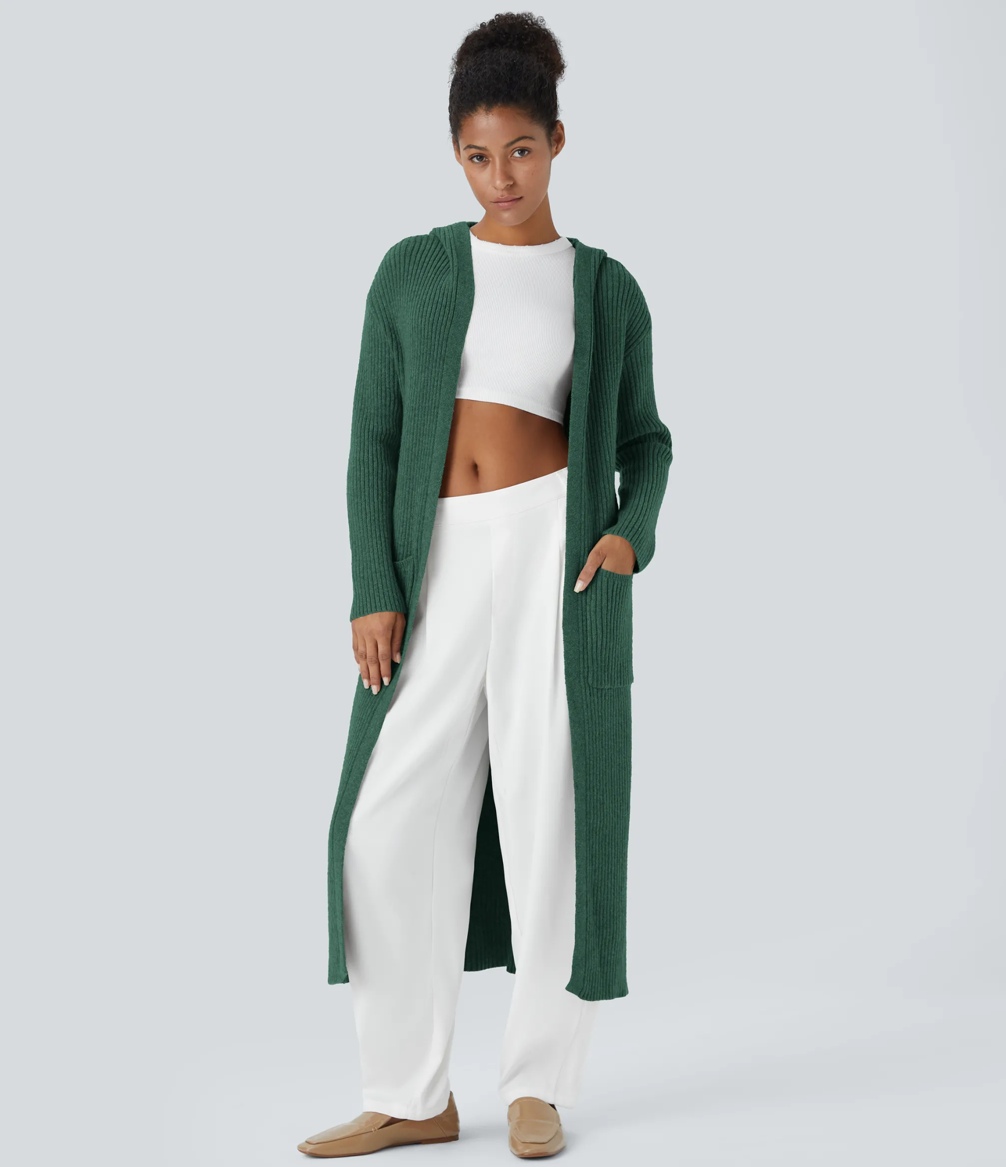 Sweaters<HALARA Hooded Long Sleeve Pocket Longline Casual Cardigan
