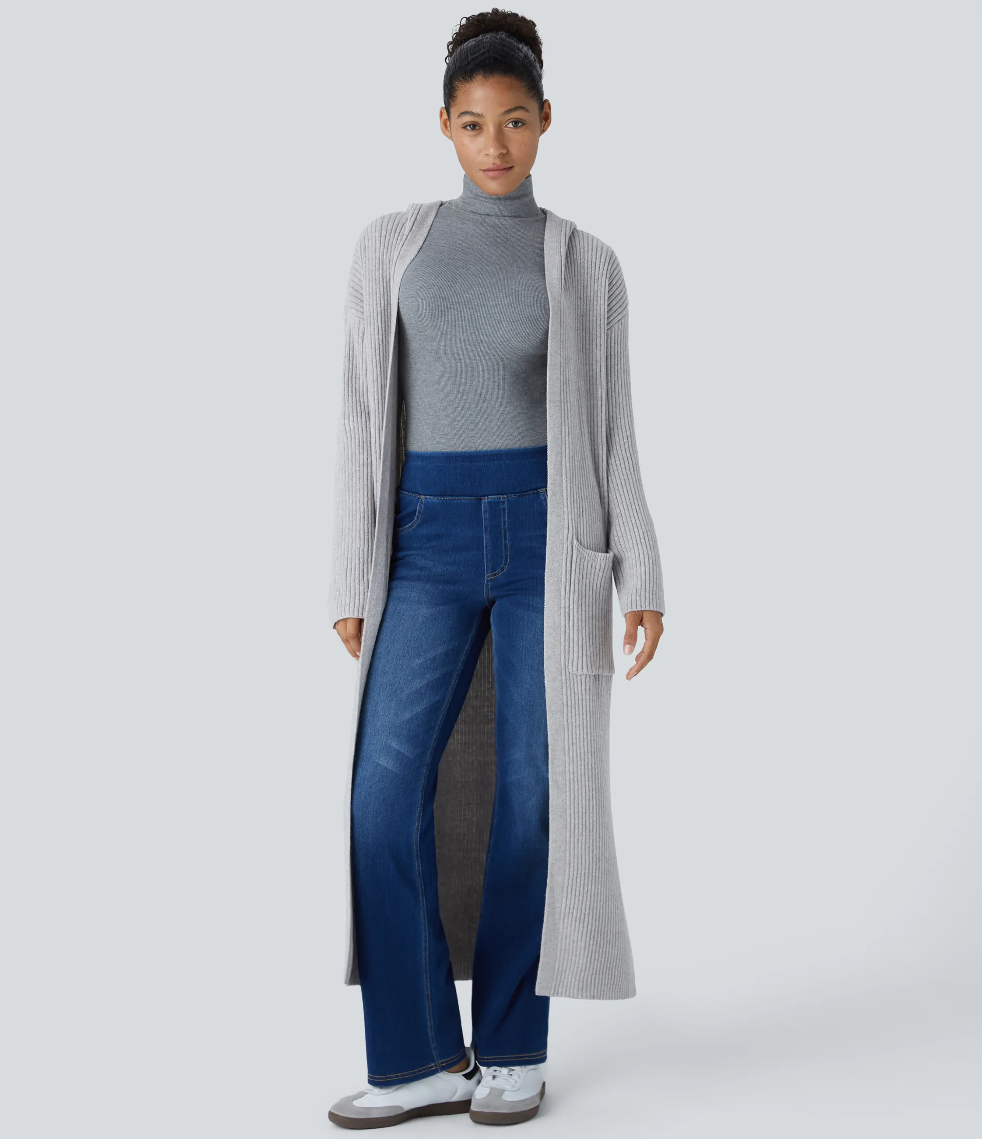 Sweaters<HALARA Hooded Long Sleeve Pocket Longline Casual Cardigan