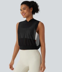 Tank Tops & Camis|Tank Tops<HALARA Hooded Sleeveless Mesh Cropped Running Tank Top