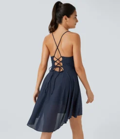 Mini Dresses|Active Dresses<HALARA Lace Up 2-in-1 Pocket High Low Contrast Mesh Flowy Mini Dance Active Dress