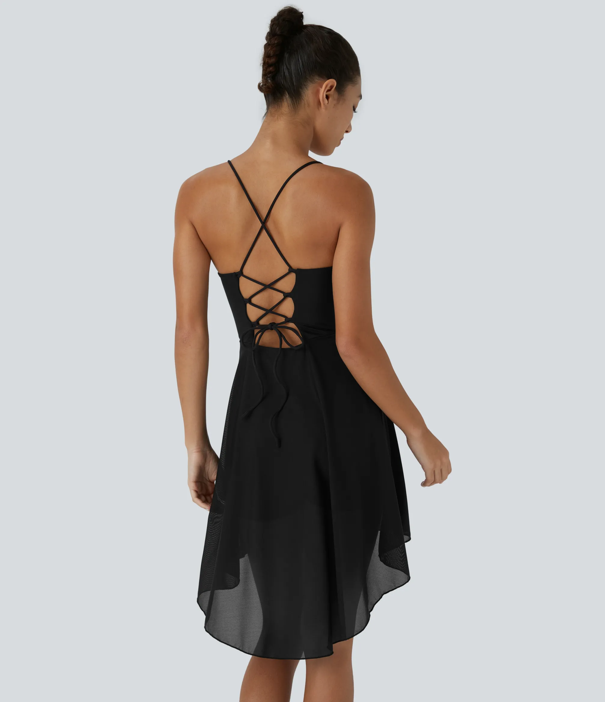 Mini Dresses|Active Dresses<HALARA Lace Up 2-in-1 Pocket High Low Contrast Mesh Flowy Mini Dance Active Dress