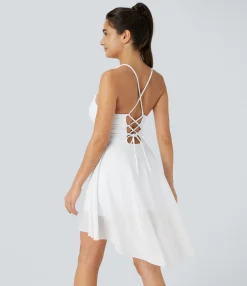 Mini Dresses|Active Dresses<HALARA Lace Up 2-in-1 Pocket High Low Contrast Mesh Flowy Mini Dance Active Dress