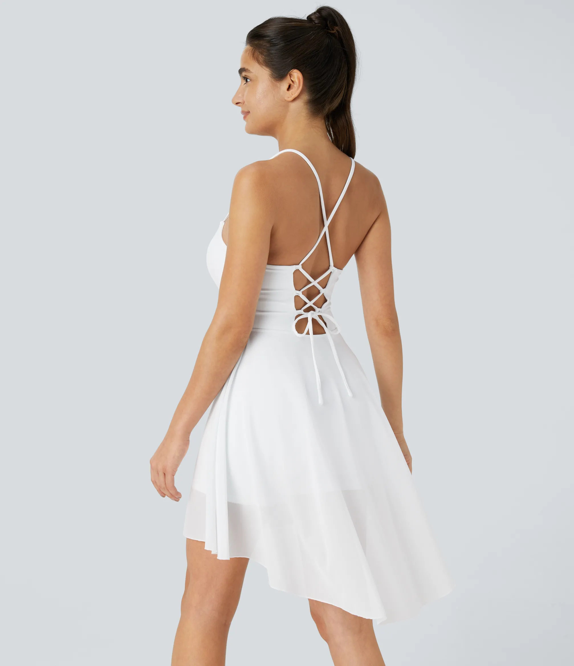 Mini Dresses|Active Dresses<HALARA Lace Up 2-in-1 Pocket High Low Contrast Mesh Flowy Mini Dance Active Dress