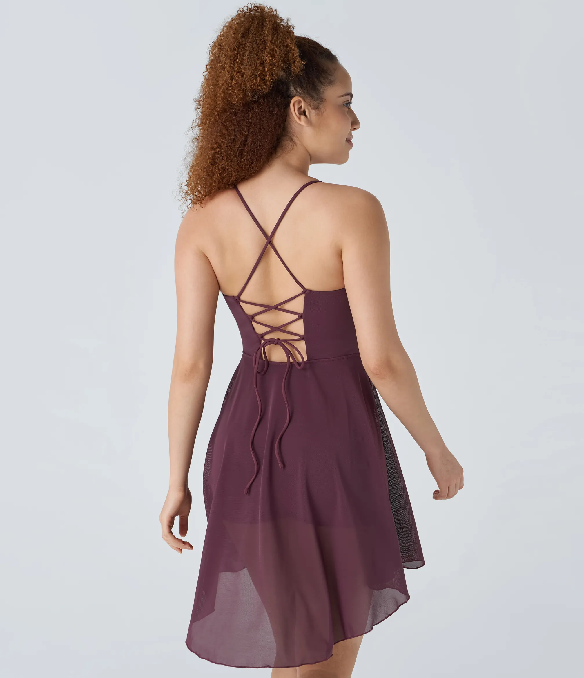 Mini Dresses|Active Dresses<HALARA Lace Up 2-in-1 Pocket High Low Contrast Mesh Flowy Mini Dance Active Dress
