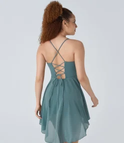 Mini Dresses|Active Dresses<HALARA Lace Up 2-in-1 Pocket High Low Contrast Mesh Flowy Mini Dance Active Dress