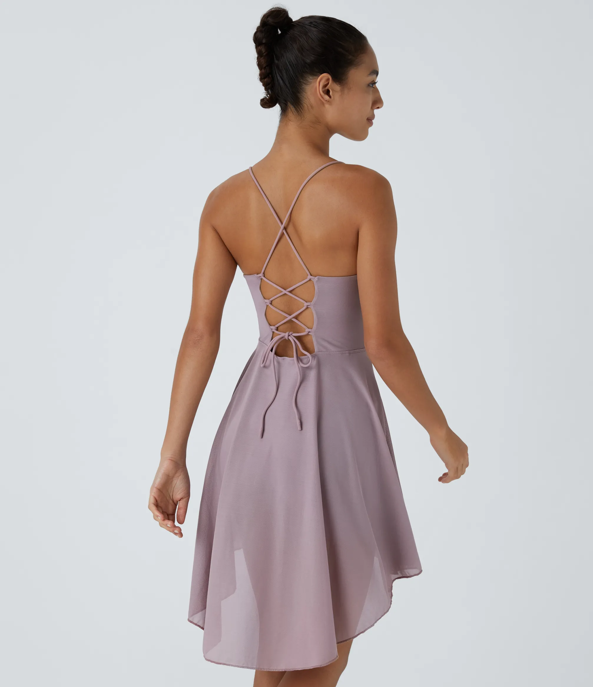 Mini Dresses|Active Dresses<HALARA Lace Up 2-in-1 Pocket High Low Contrast Mesh Flowy Mini Dance Active Dress