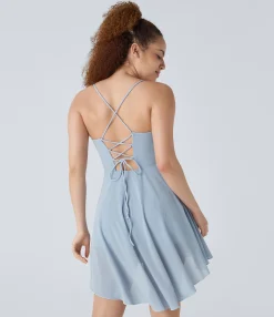 Mini Dresses|Active Dresses<HALARA Lace Up 2-in-1 Pocket High Low Contrast Mesh Flowy Mini Dance Active Dress