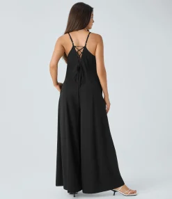 Jumpsuits<HALARA Lace Up Pocket Wide Leg Jumpsuit
