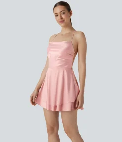 Party Dresses|Mini Dresses<HALARA Lace Up Tiered Satin Mini Dress