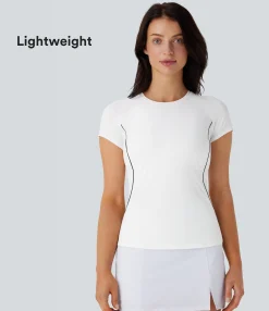 Sports Tops|Sports Tops<HALARA Lightweight Raglan Sleeve Color Block Tape Curved Hem Slim Golf Sports Top