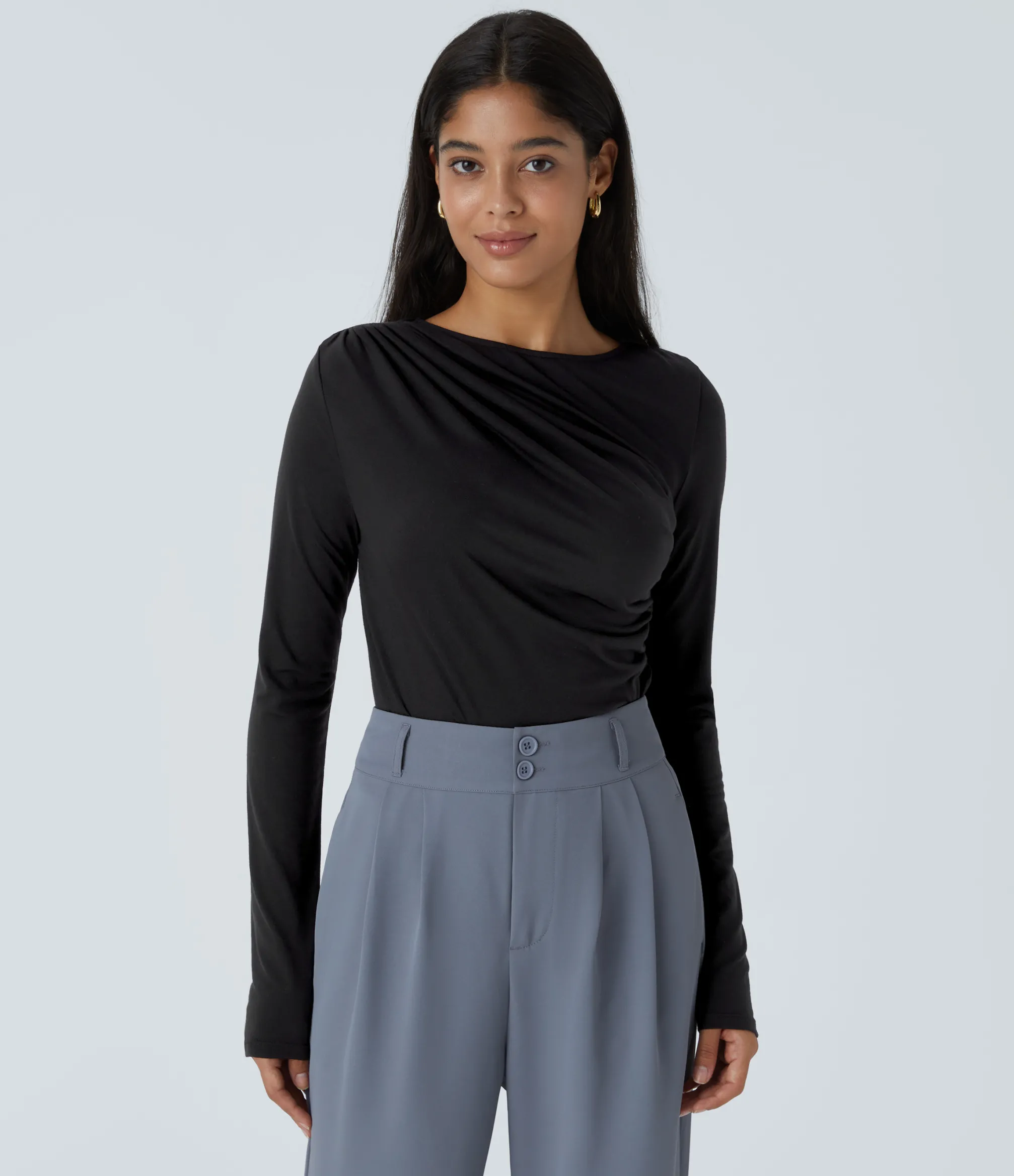 Work Tops<HALARA Long Sleeve Asymmetric Ruched Work Top