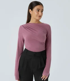 Work Tops<HALARA Long Sleeve Asymmetric Ruched Work Top