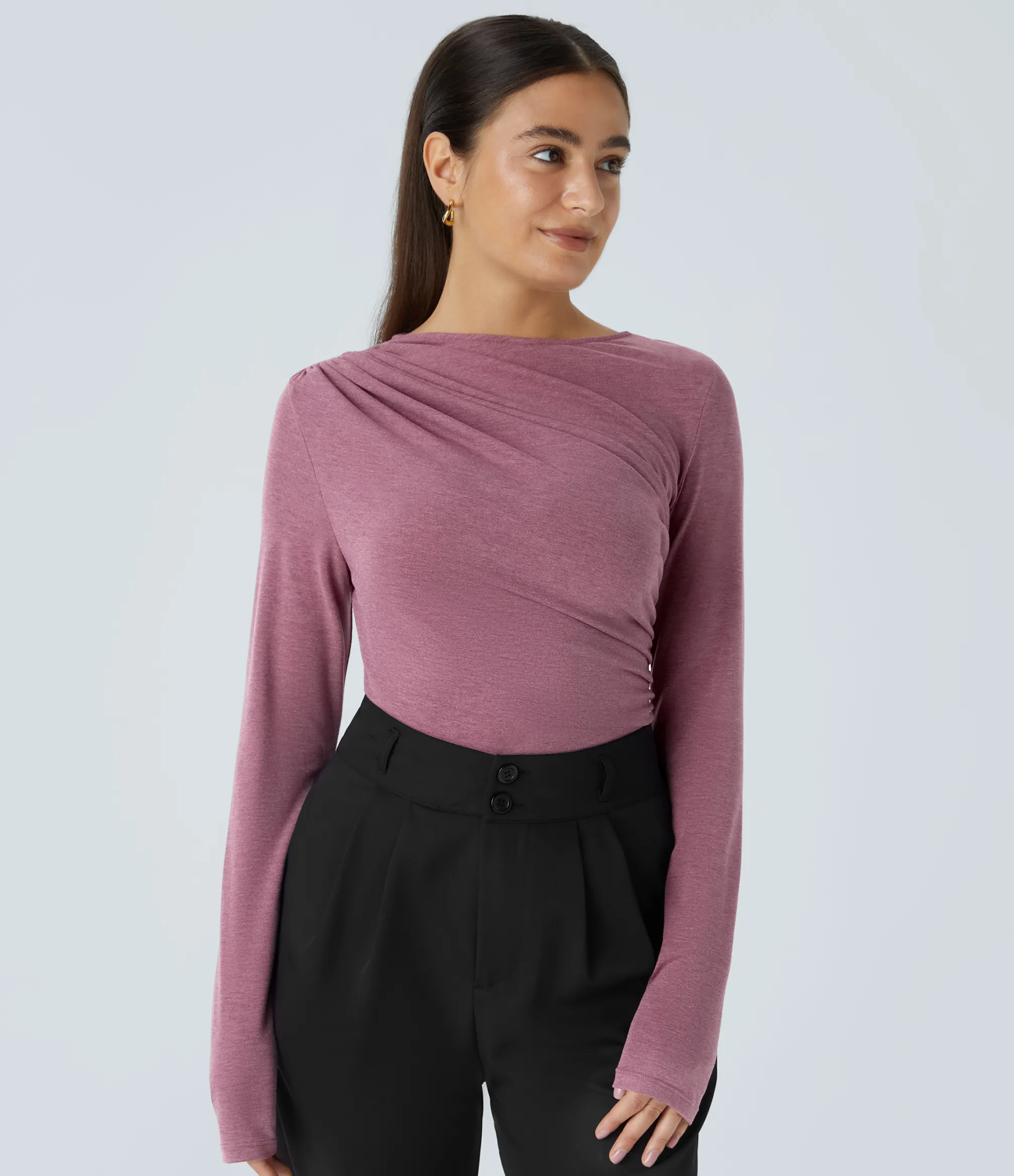 Work Tops<HALARA Long Sleeve Asymmetric Ruched Work Top
