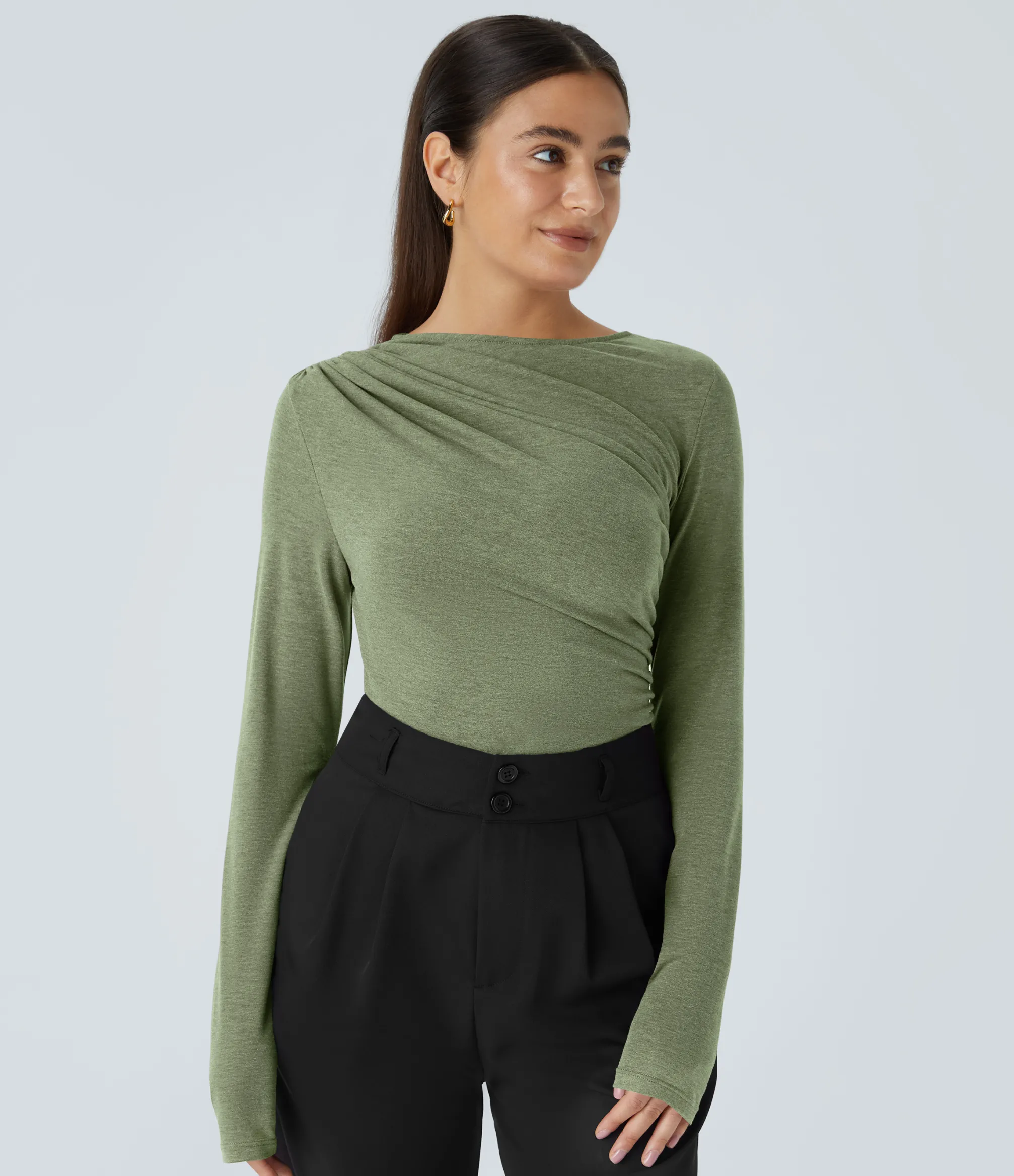 Work Tops<HALARA Long Sleeve Asymmetric Ruched Work Top