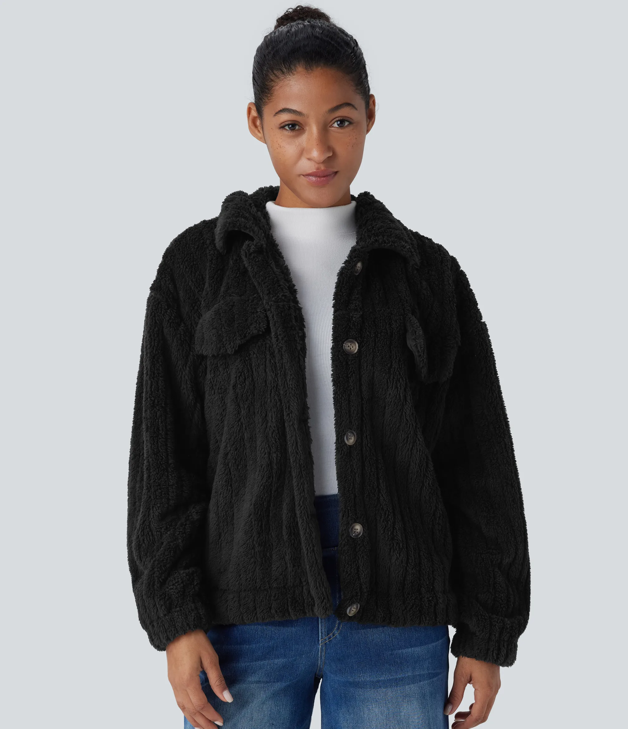 Jackets & Outerwear<HALARA Long Sleeve Casual Sherpa Jacket