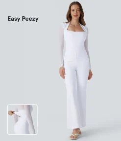 Jumpsuits<HALARA Long Sleeve Contrast Mesh Zipper Bootcut Jumpsuit-Easy Peezy Edition