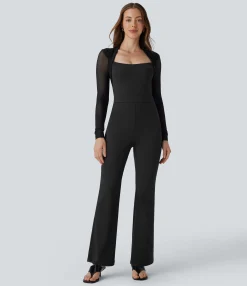 Jumpsuits<HALARA Long Sleeve Contrast Mesh Zipper Bootcut Jumpsuit-Easy Peezy Edition