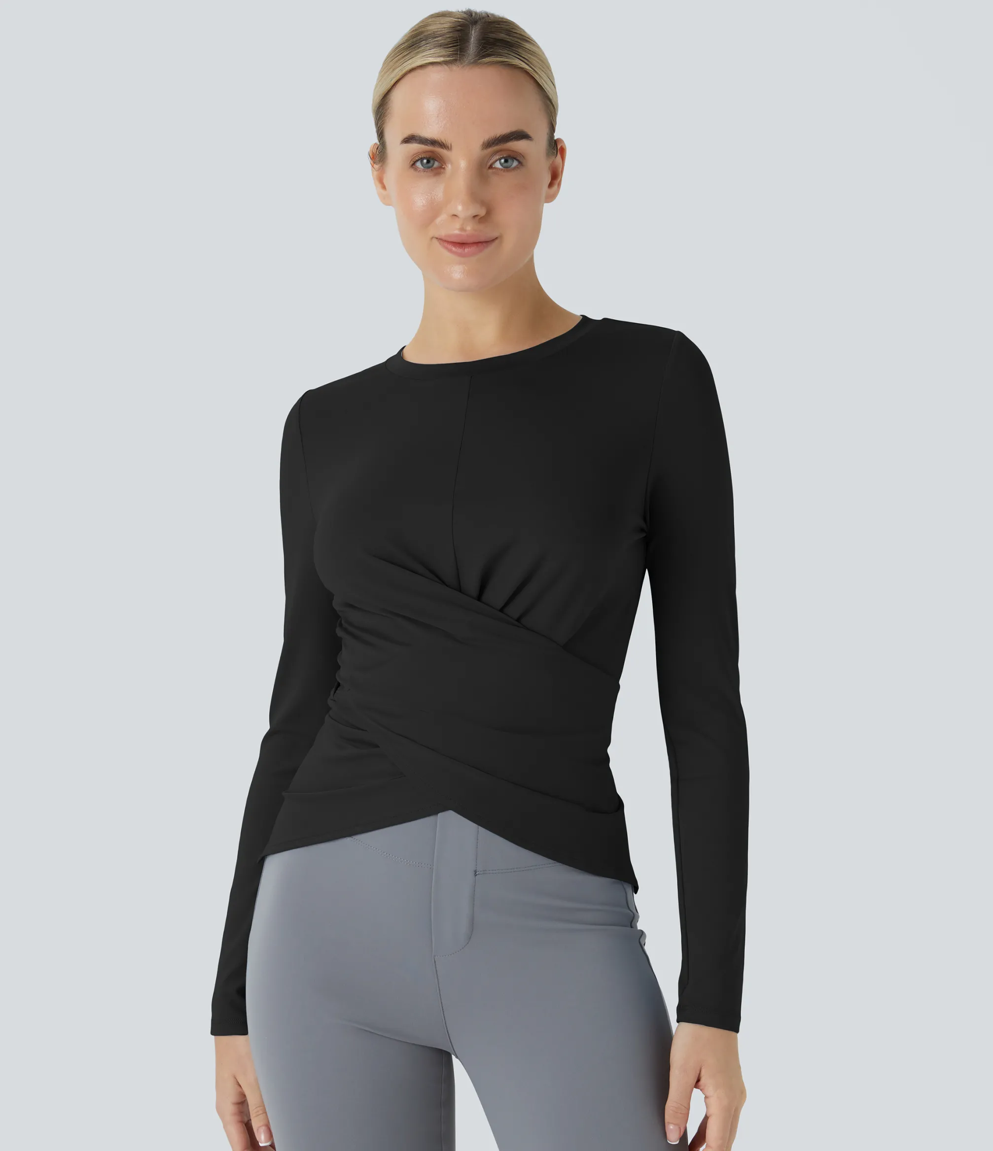 Work Tops|Shirts Blouses<HALARA Long Sleeve Crossover Hem Adjustable Work Top