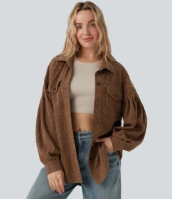Jackets & Outerwear<HALARA Long Sleeve Curved Hem Knit Waffle Casual Jacket with Pockets