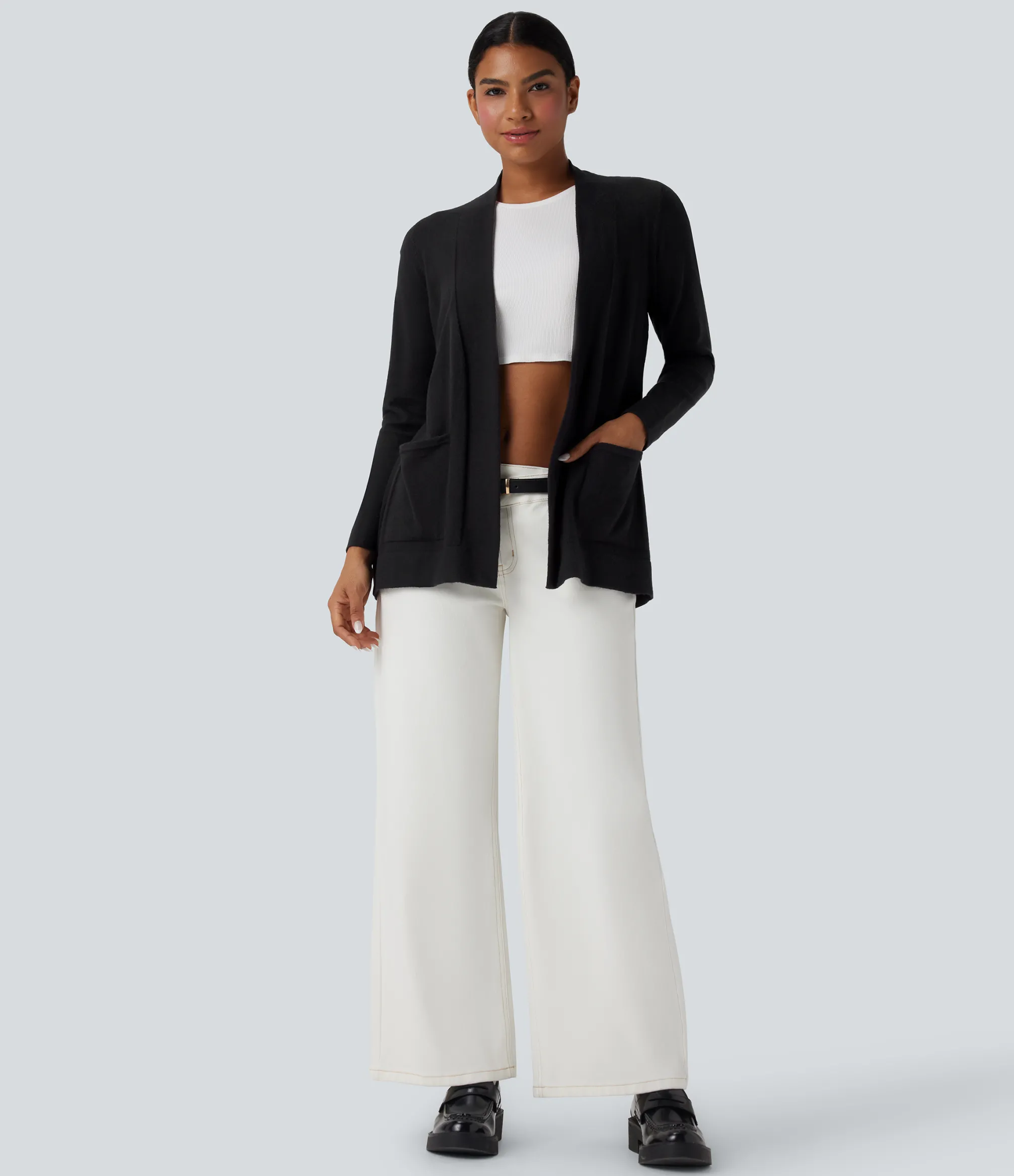 Sweaters<HALARA Long Sleeve Open Front Work Cardigan with Pockets