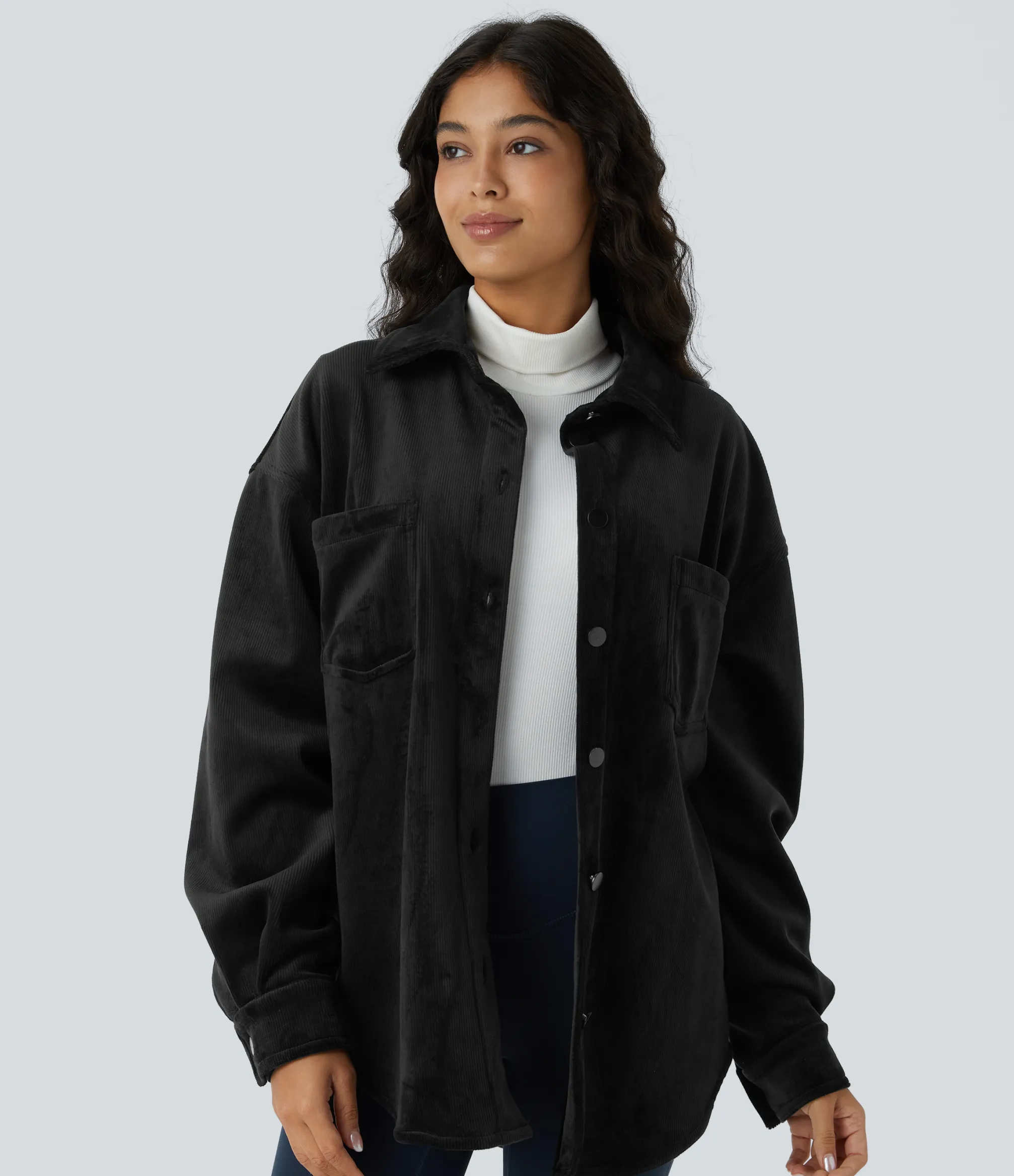Jackets & Outerwear<HALARA Long Sleeve Pocket Curved Hem Fleece Corduroy Casual Jacket