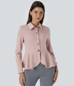 Work Tops|Jackets & Outerwear<HALARA Long Sleeve Ruffle Hem Herringbone Work Jacket