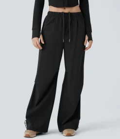 Wide-Leg Pants|Work Pants<HALARA Low Rise Drawstring Pocket Adjustable Hem Baggy Wide Leg Workout Pants