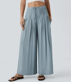 Wide-Leg Pants|Pants<HALARA Low Rise Drawstring Pocket Wide Leg Pants