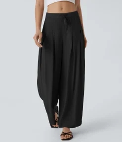Wide-Leg Pants|Pants<HALARA Low Rise Drawstring Pocket Wide Leg Pants