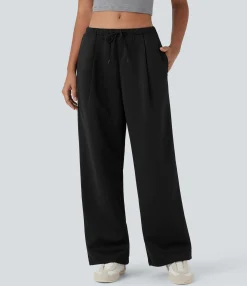 Pants|Straight-Leg Pants<HALARA Low Rise Drawstring Straight Leg Yoga Pants with Pockets