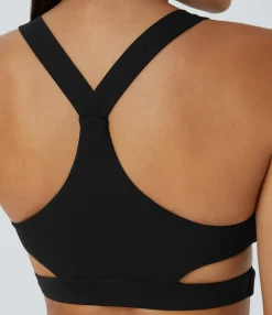 Yoga Tops|Sports Bras<HALARA Low Support Crossover Hem Cut Out Racerback Yoga Sports Bra