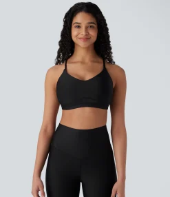 Yoga Tops|Sports Bras<HALARA Low Support Cut Out Sheen Yoga Sports Bra