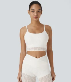 Sports Bras|Sports Bras<HALARA Low Support Lace Overlay Cropped Yoga Sports Bra