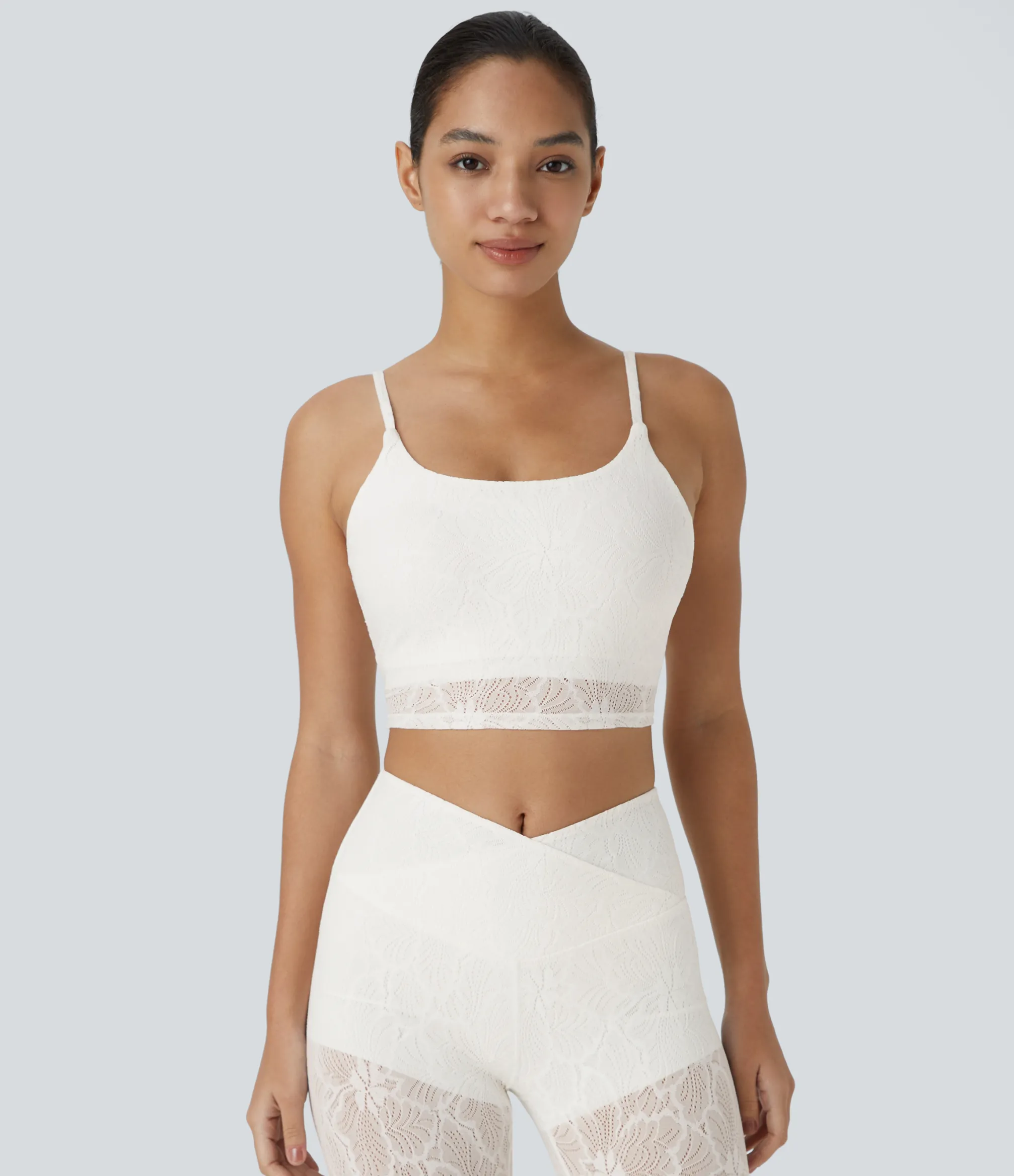 Sports Bras|Sports Bras<HALARA Low Support Lace Overlay Cropped Yoga Sports Bra