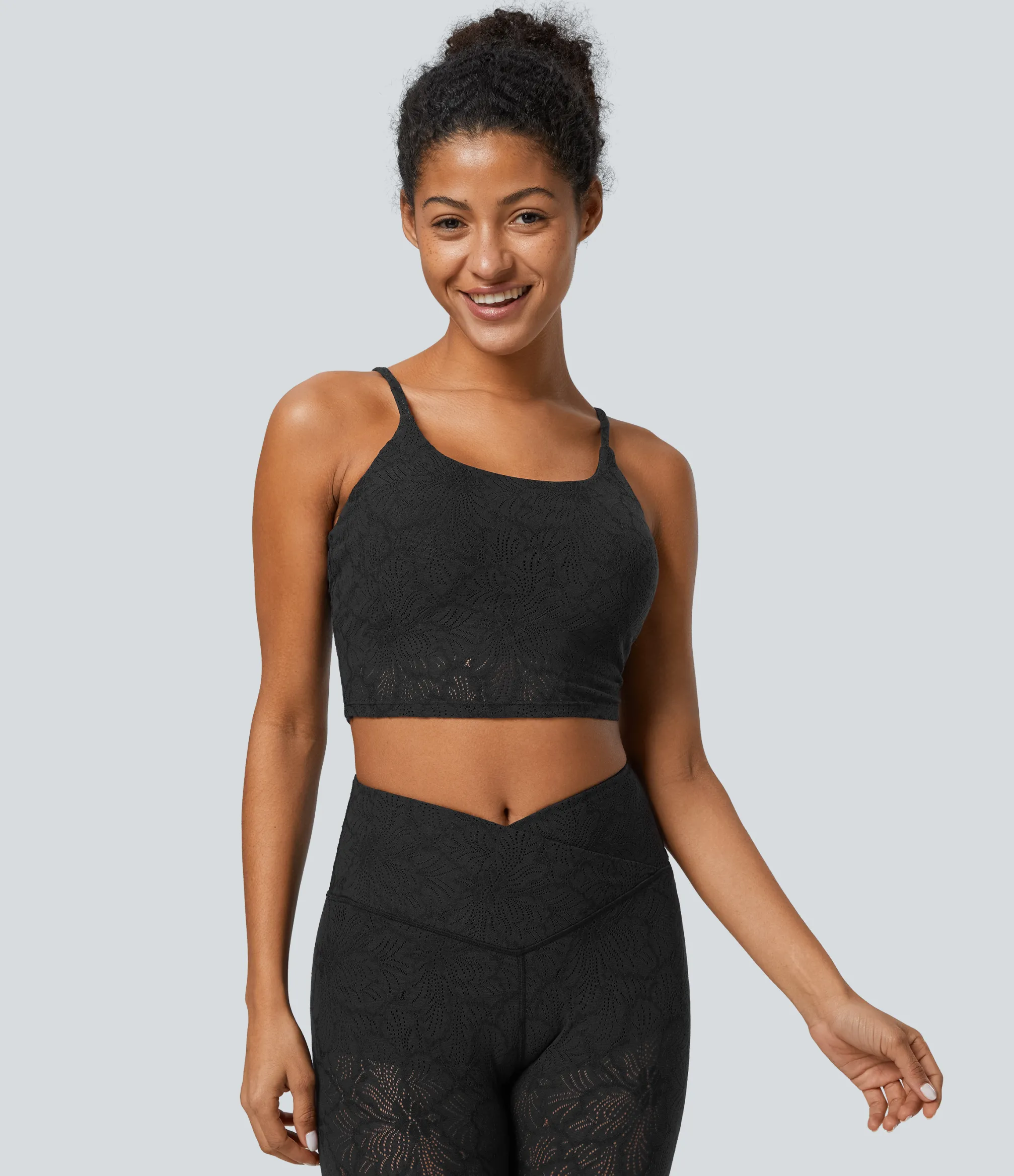 Sports Bras|Sports Bras<HALARA Low Support Lace Overlay Cropped Yoga Sports Bra