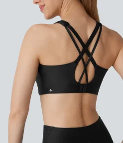 Sports Bras|Sports Bras<HALARA Medium Support Adjustable Hook Sheen Workout Sports Bra