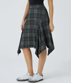 Maxi & Midi Skirts|Casual Skirts<HALARA Mid High Waisted Asymmetric Hem Plaid Midi Casual Skirt
