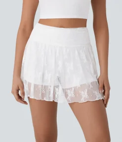 Mini Skirts|Skirts<HALARA Mid High Waisted 2-in-1 Pocket Lace Mini Skirt