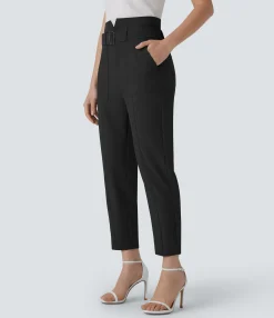 Pants|High-Waisted Pants<HALARA Mid High Waisted Zipper Belted Pockets Casual Pants
