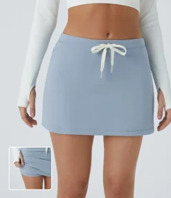 Mini Skirts|Casual Skirts<HALARA Mid Low Rise Drawstring Side Zip Pocket 2-in-1 Mini Casual Cotton Skirt