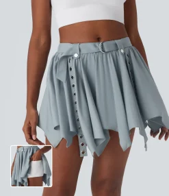 Skirts<HALARA Mid Rise Belted Hanky Hem 2-in-1 Mini Casual Skirt with Pockets