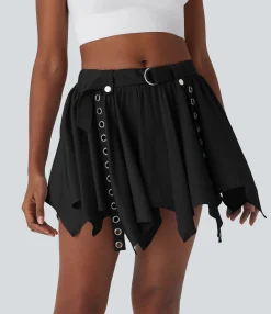Skirts<HALARA Mid Rise Belted Hanky Hem 2-in-1 Mini Casual Skirt with Pockets