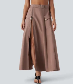 Skirts<HALARA Mid Rise Belted Zipper Maxi Casual Skirt with Pockets