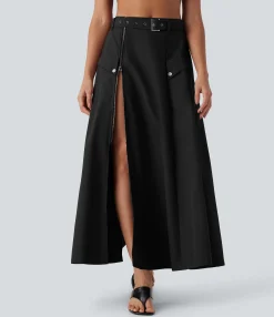 Skirts<HALARA Mid Rise Belted Zipper Maxi Casual Skirt with Pockets