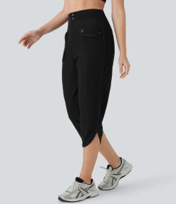 Pants<HALARA Mid Rise Curved Hem Yoga Capri Pants with Pockets