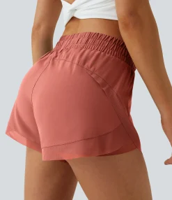 Active Shorts|Flowy Shorts<HALARA Mid Rise Drawstring Contrast Mesh 2-in-1 Flowy Running Shorts 3''