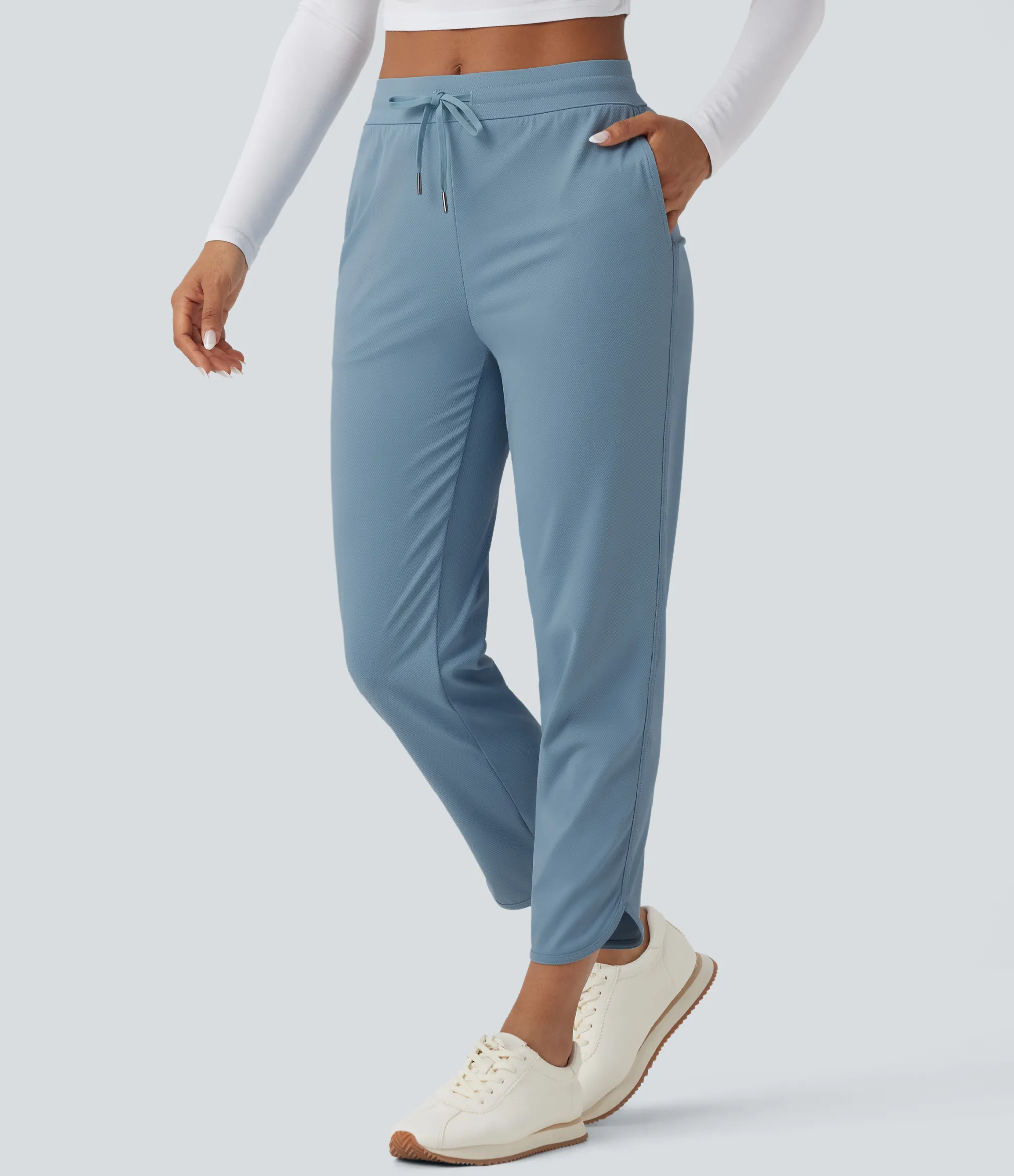 Pants<HALARA Mid Rise Drawstring Curved Hem Quick Dry Golf Tapered Pants with Pockets-UPF40+