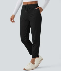 Pants<HALARA Mid Rise Drawstring Curved Hem Quick Dry Golf Tapered Pants with Pockets-UPF40+